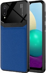 Samsung Galaxy A02 Kılıf Deri Görünümlü Emiks Kapak - Mavi