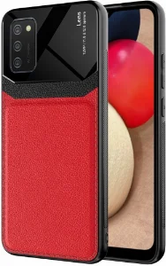Samsung Galaxy A02s Kılıf Deri Görünümlü Emiks Kapak - Kırmızı