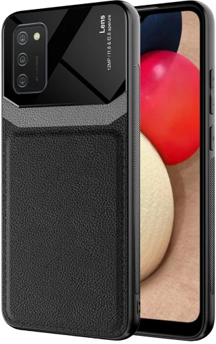 Samsung Galaxy A02s Kılıf Deri Görünümlü Emiks Kapak - Siyah