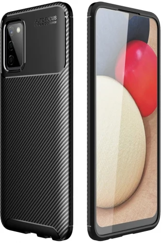 Samsung Galaxy A02s Kılıf Karbon Serisi Mat Fiber Silikon Negro Kapak - Siyah