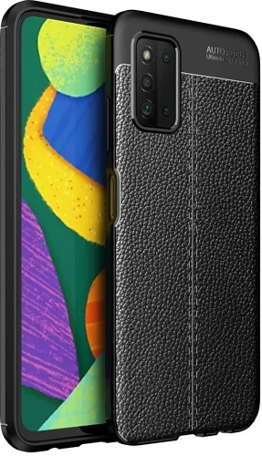 Samsung Galaxy A03s Kılıf Deri Görünümlü Parmak İzi Bırakmaz Niss Silikon - Siyah