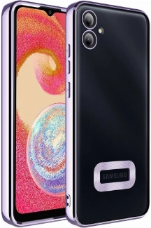 Samsung Galaxy A04e Kılıf Kamera Lens Korumalı Şeffaf Renkli Logo Gösteren Parlak Kapak - Lila