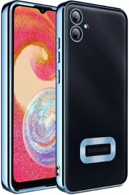 Samsung Galaxy A04e Kılıf Kamera Lens Korumalı Şeffaf Renkli Logo Gösteren Parlak Kapak - Mavi