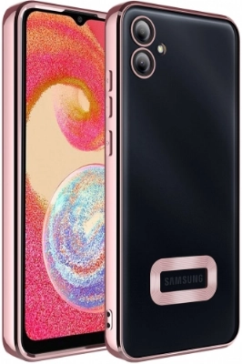 Samsung Galaxy A04e Kılıf Kamera Lens Korumalı Şeffaf Renkli Logo Gösteren Parlak Kapak - Rose Gold