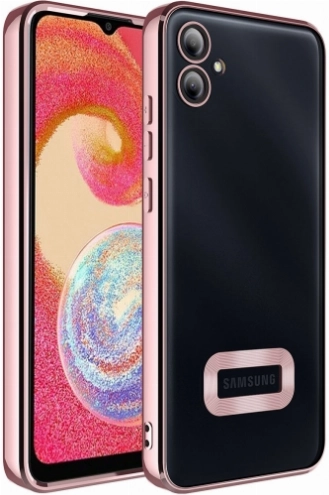 Samsung Galaxy A04e Kılıf Kamera Lens Korumalı Şeffaf Renkli Logo Gösteren Parlak Kapak - Rose Gold