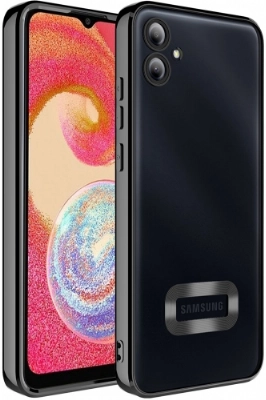 Samsung Galaxy A04e Kılıf Kamera Lens Korumalı Şeffaf Renkli Logo Gösteren Parlak Kapak - Siyah