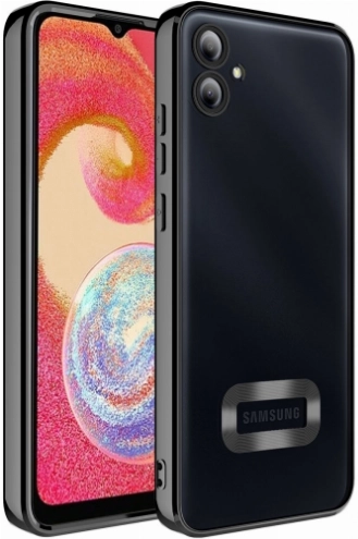 Samsung Galaxy A04e Kılıf Kamera Lens Korumalı Şeffaf Renkli Logo Gösteren Parlak Kapak - Siyah