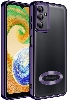 Samsung Galaxy A04s Kılıf Kamera Lens Korumalı Şeffaf Renkli Logo Gösteren Parlak Kapak - Koyu Mor