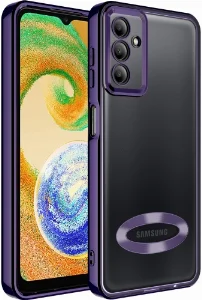 Samsung Galaxy A04s Kılıf Kamera Korumalı Silikon Logo Açık Omega Kapak - Derin Mor
