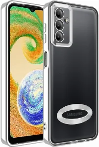 Samsung Galaxy A04s Kılıf Kamera Korumalı Silikon Logo Açık Omega Kapak - Gümüş