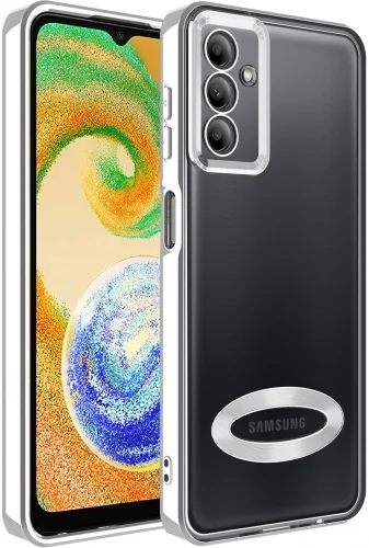 Samsung Galaxy A04s Kılıf Kamera Korumalı Silikon Logo Açık Omega Kapak - Gümüş