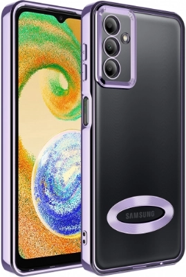 Samsung Galaxy A04s Kılıf Kamera Lens Korumalı Şeffaf Renkli Logo Gösteren Parlak Kapak - Lila