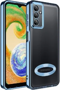 Samsung Galaxy A04s Kılıf Kamera Korumalı Silikon Logo Açık Omega Kapak - Mavi