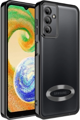 Samsung Galaxy A04s Kılıf Kamera Lens Korumalı Şeffaf Renkli Logo Gösteren Parlak Kapak - Siyah