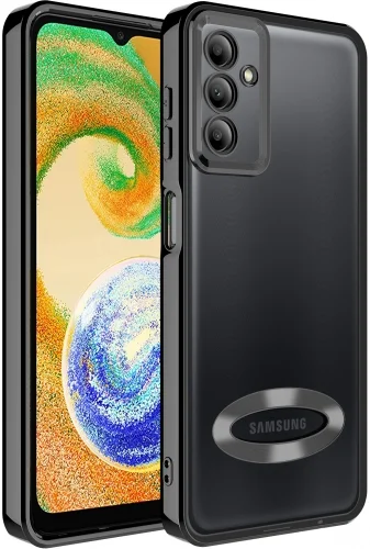 Samsung Galaxy A04s Kılıf Kamera Korumalı Silikon Logo Açık Omega Kapak - Siyah