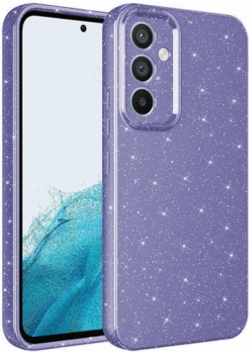 Samsung Galaxy A05s Kılıf Kamera Korumalı Simli Parlak Lüks Silikon Koton Kapak - Mor