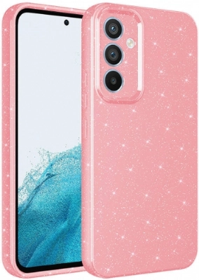 Samsung Galaxy A05s Kılıf Kamera Korumalı Simli Parlak Lüks Silikon Koton Kapak - Pembe