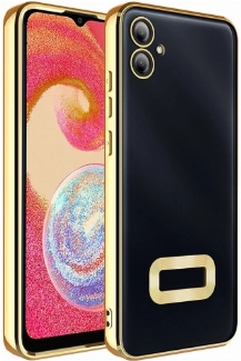 Samsung Galaxy A06 Kılıf Kamera Lens Korumalı Şeffaf Renkli Logo Gösteren Parlak Kapak - Gold