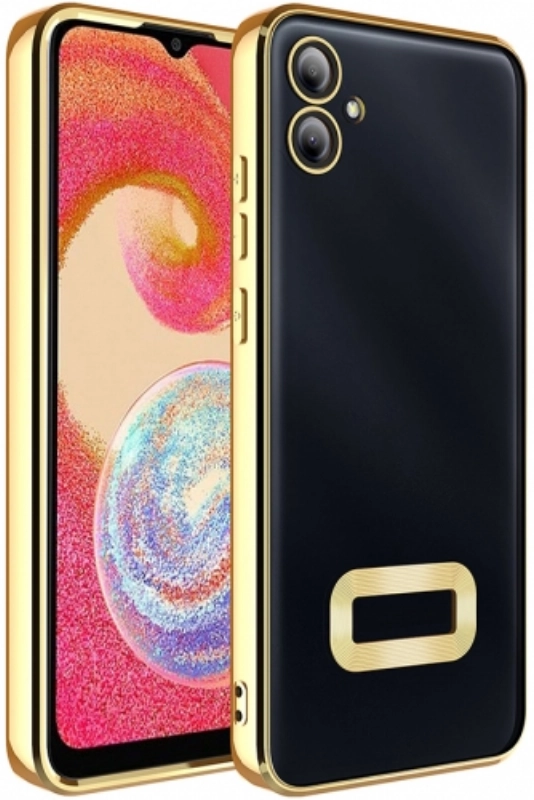 Samsung Galaxy A06 Kılıf Kamera Lens Korumalı Şeffaf Renkli Logo Gösteren Parlak Kapak - Gold