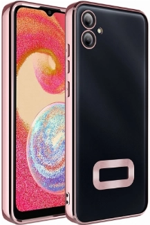 Samsung Galaxy A06 Kılıf Kamera Lens Korumalı Şeffaf Renkli Logo Gösteren Parlak Kapak - Rose Gold