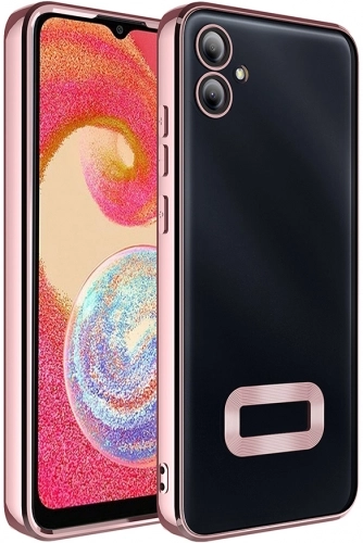 Samsung Galaxy A06 Kılıf Kamera Lens Korumalı Şeffaf Renkli Logo Gösteren Parlak Kapak - Rose Gold