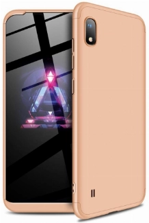 Samsung Galaxy A10 Kılıf 3 Parçalı 360 Tam Korumalı Rubber AYS Kapak  - Gold