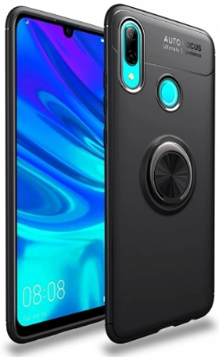 Samsung Galaxy A10 Kılıf Renkli Silikon Yüzüklü Standlı Auto Focus Ravel Kapak - Siyah