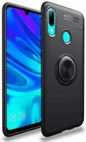 Samsung Galaxy A10s Kılıf Renkli Silikon Yüzüklü Standlı Auto Focus Ravel Kapak - Siyah