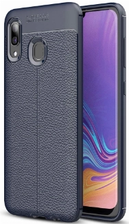 Samsung Galaxy A10s Kılıf Deri Görünümlü Lüks Parmak İzi Bırakmaz Niss Silikon Kapak - Lacivert