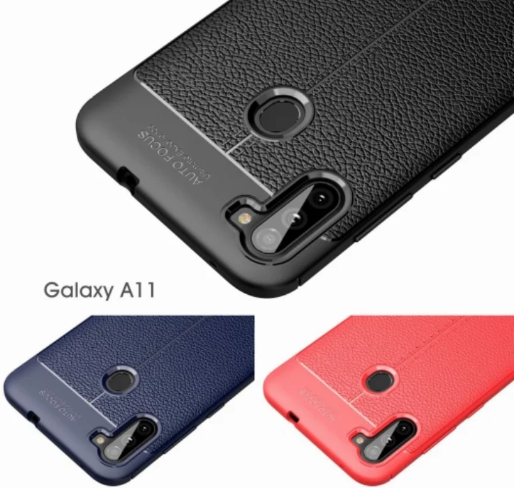 Samsung Galaxy A11 Kılıf Deri Görünümlü Parmak İzi Bırakmaz Niss Silikon - Siyah
