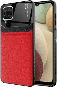 Samsung Galaxy A12 Kılıf Deri Görünümlü Emiks Kapak - Kırmızı