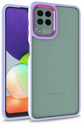 Samsung Galaxy A12 Kılıf Electro Silikon Renkli Flora Kapak - Lila