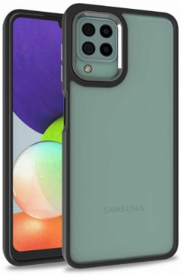 Samsung Galaxy A12 Kılıf Electro Silikon Renkli Flora Kapak - Siyah