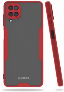 Samsung Galaxy A12 Kılıf Kamera Lens Korumalı Arkası Şeffaf Silikon Kapak - Kırmızı