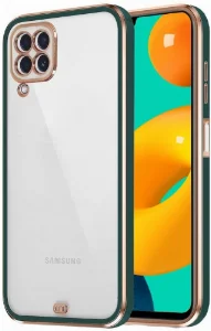 Samsung Galaxy A12 Kılıf Parlak Kenarlar Pastel Silikon Voit Kapak - Koyu Yeşil