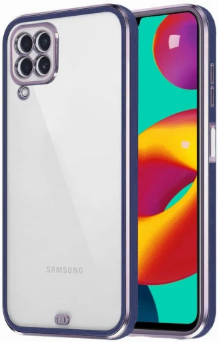 Samsung Galaxy A12 Kılıf Parlak Kenarlar Pastel Silikon Voit Kapak - Lacivert