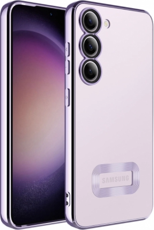 Samsung Galaxy A14 Kılıf Kamera Lens Korumalı Şeffaf Renkli Logo Gösteren Parlak Kapak - Lila