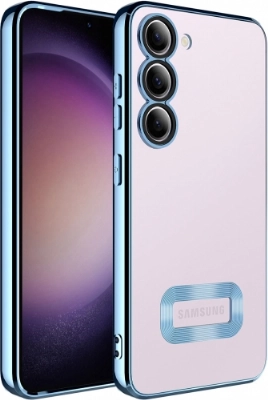 Samsung Galaxy A14 Kılıf Kamera Lens Korumalı Şeffaf Renkli Logo Gösteren Parlak Kapak - Mavi