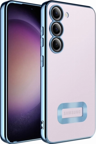 Samsung Galaxy A14 Kılıf Kamera Lens Korumalı Şeffaf Renkli Logo Gösteren Parlak Kapak - Mavi