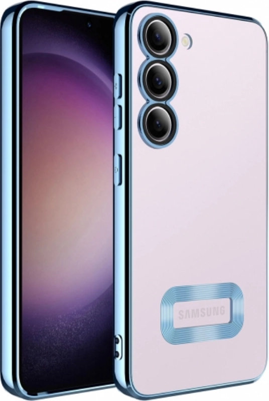 Samsung Galaxy A14 Kılıf Kamera Lens Korumalı Şeffaf Renkli Logo Gösteren Parlak Kapak - Mavi