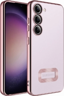 Samsung Galaxy A14 Kılıf Kamera Lens Korumalı Şeffaf Renkli Logo Gösteren Parlak Kapak - Rose Gold