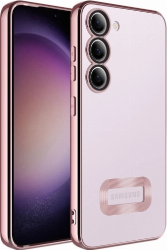 Samsung Galaxy A14 Kılıf Kamera Lens Korumalı Şeffaf Renkli Logo Gösteren Parlak Kapak - Rose Gold