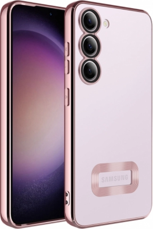 Samsung Galaxy A14 Kılıf Kamera Lens Korumalı Şeffaf Renkli Logo Gösteren Parlak Kapak - Rose Gold