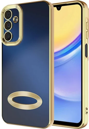 Samsung Galaxy A15 Kılıf Kamera Korumalı Silikon Logo Açık Omega Kapak - Gold
