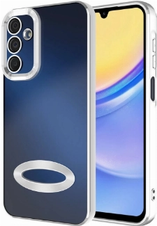 Samsung Galaxy A15 Kılıf Kamera Lens Korumalı Şeffaf Renkli Logo Gösteren Parlak Kapak - Gümüş