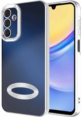 Samsung Galaxy A15 Kılıf Kamera Lens Korumalı Şeffaf Renkli Logo Gösteren Parlak Kapak - Gümüş