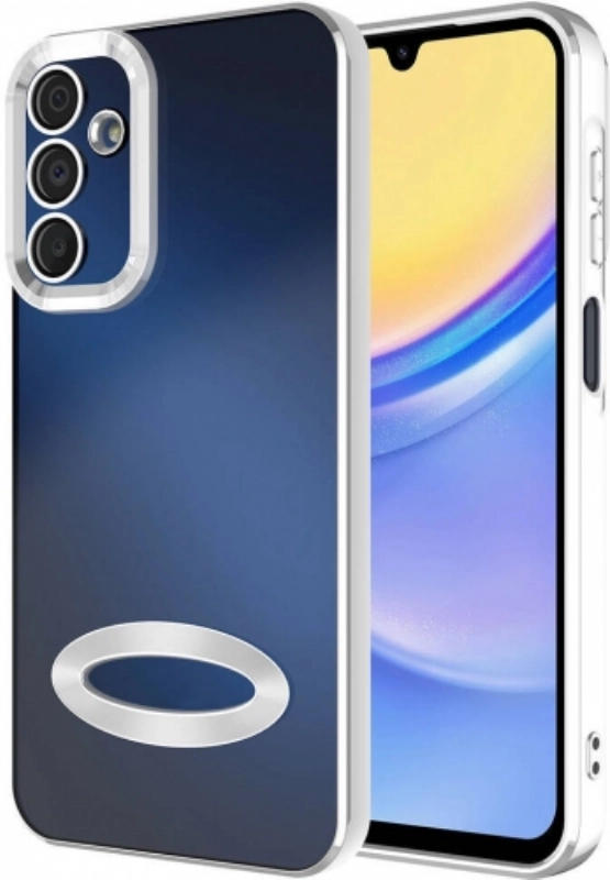 Samsung Galaxy A15 Kılıf Kamera Lens Korumalı Şeffaf Renkli Logo Gösteren Parlak Kapak - Gümüş