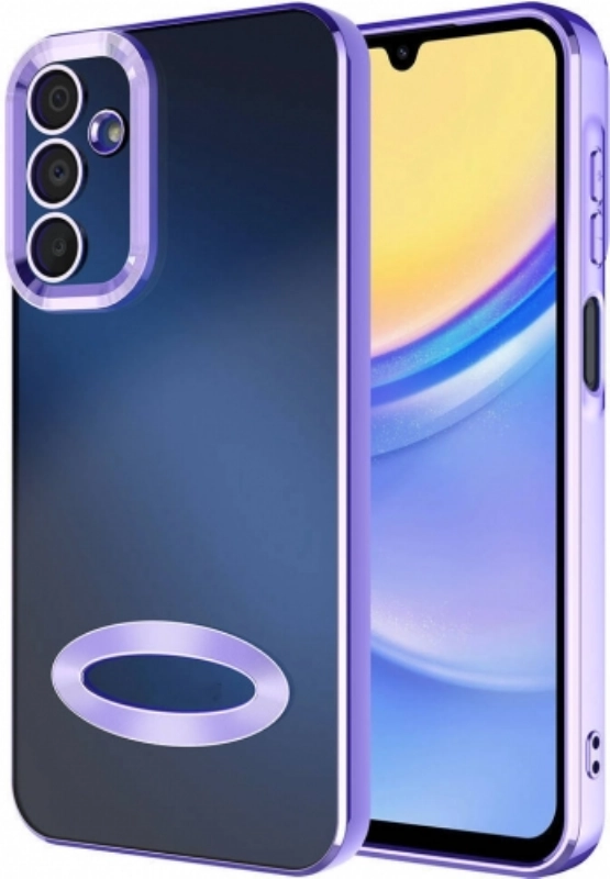 Samsung Galaxy A15 Kılıf Kamera Lens Korumalı Şeffaf Renkli Logo Gösteren Parlak Kapak - Lila