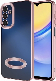 Samsung Galaxy A15 Kılıf Kamera Lens Korumalı Şeffaf Renkli Logo Gösteren Parlak Kapak - Rose Gold