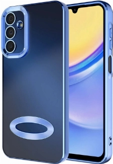 Samsung Galaxy A15 Kılıf Kamera Lens Korumalı Şeffaf Renkli Logo Gösteren Parlak Kapak - Sierra Mavi